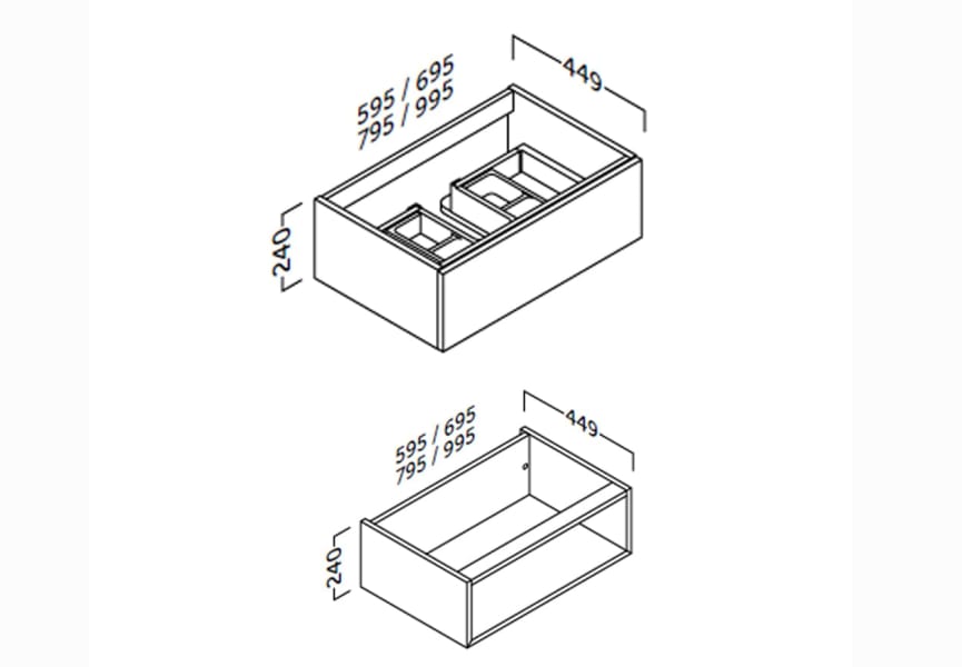 Meuble de salle de bains en bois avec plan de toilette en bois Coycama Landes croquis 7