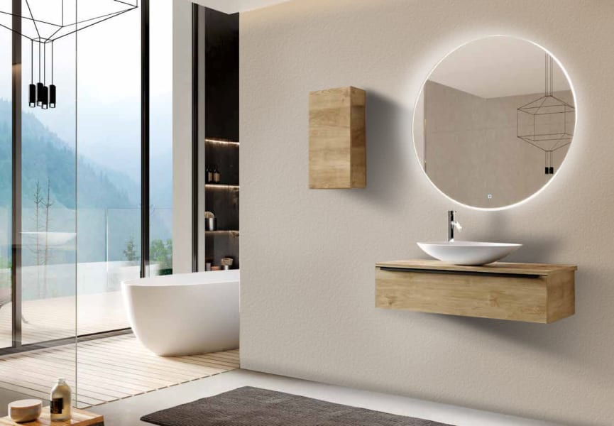 Meuble de salle de bains en bois avec plan de toilette en bois Coycama Landes principal 0
