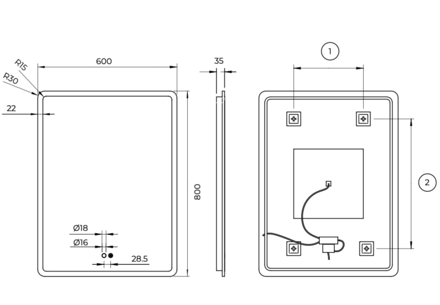 Miroir de salle de bain avec éclairage LED Praga Ledimex croquis 13