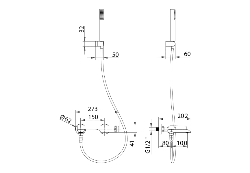 Robinet de baignoire Dinamarca Imex croquis 9