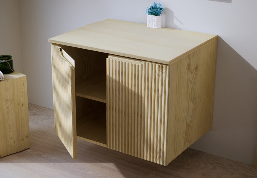 Meuble de Salle de Bain en Bois Massif sur Mesure avec Plan Vasque Alpes 14 Bruntec détail 4