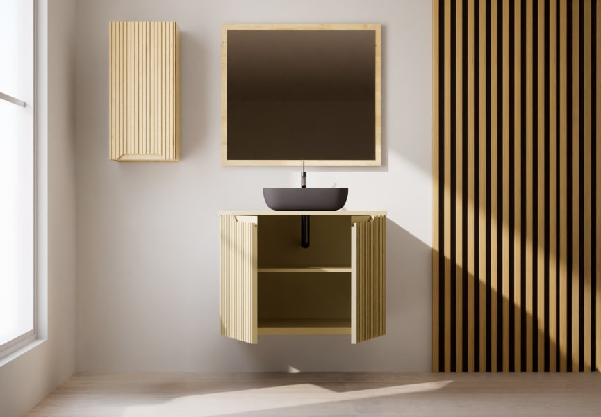 Meuble de Salle de Bain en Bois Massif sur Mesure avec Plan Vasque Alpes 14 Bruntec détail 3