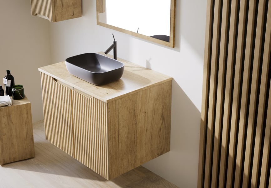 Meuble de Salle de Bain en Bois Massif sur Mesure avec Plan Vasque Alpes 14 Bruntec détail 2