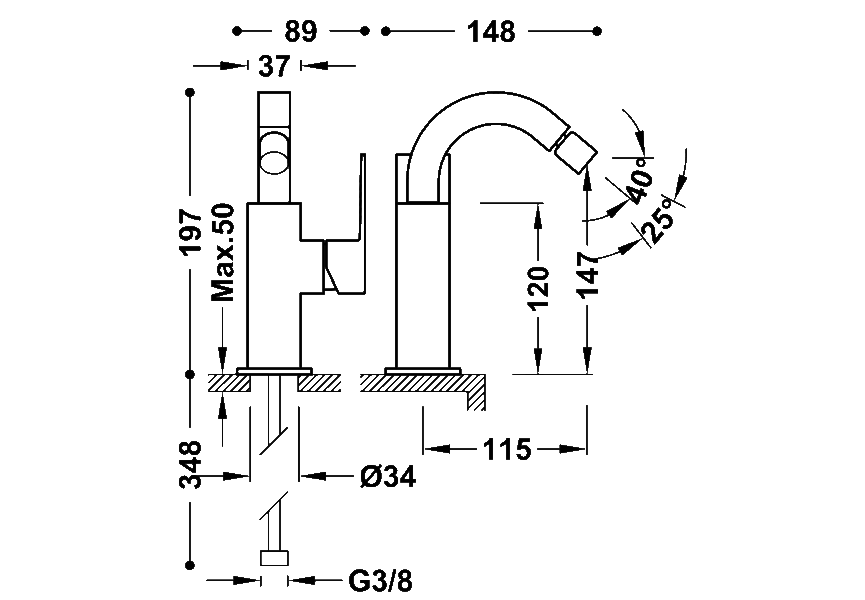 Cuadro Tres mitigeur de bidet croquis 1