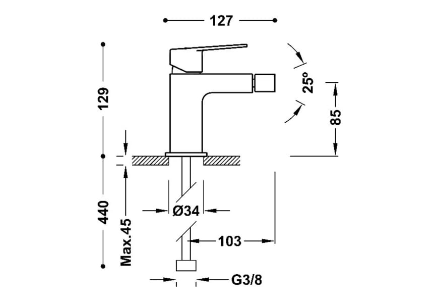 Mitigeur de bidet Project Tres croquis 4