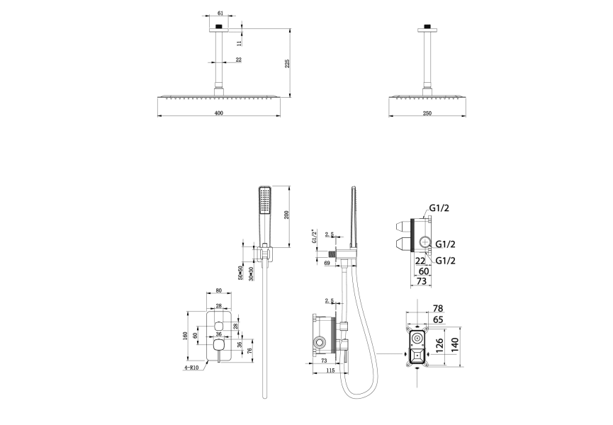 Ensemble de douche à encastrer Imex Toscana croquis 10
