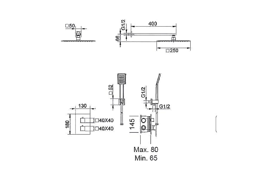 Ensemble de douche encastré Cies Imex croquis 8