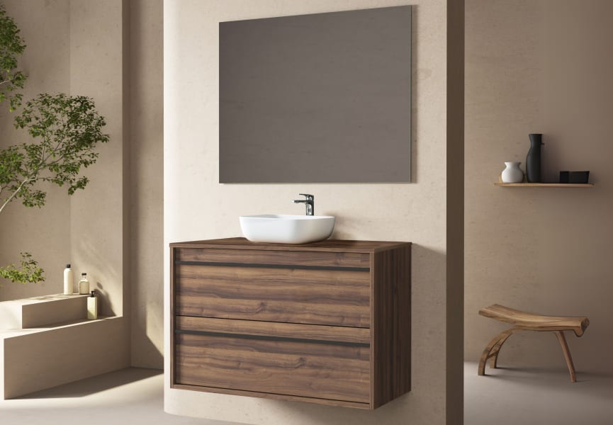 Meuble de salle de bains avec plateau en bois Candem Bruntec principal 1