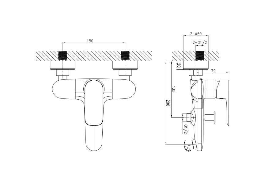 Robinetterie de douche et de baignoire Cassio GME croquis 8