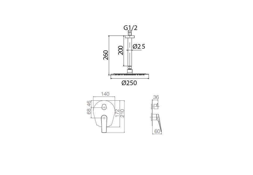 Ensemble de douche encastrée Imex Delos croquis 1