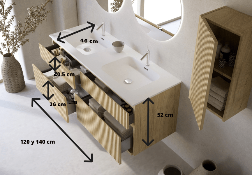 Ensemble de meubles de salle de bain en bois massif rainuré Alpes 7 Bruntec croquis 5