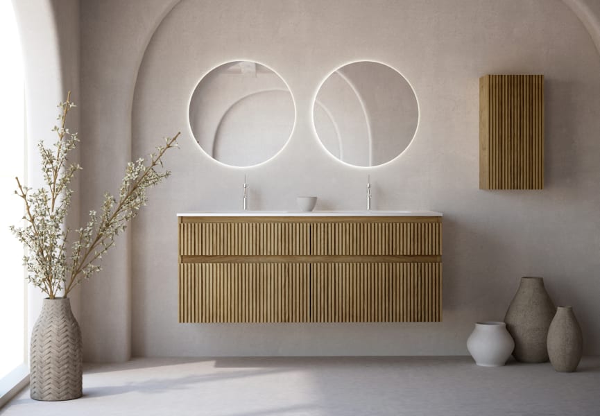 Ensemble de meubles de salle de bain en bois massif rainuré Alpes 7 Bruntec principal 1