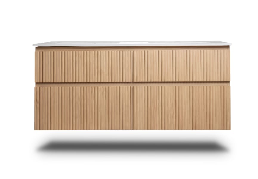 Ensemble de meubles de salle de bains en bois massif rainuré Alpes 7 Bruntec détail 3