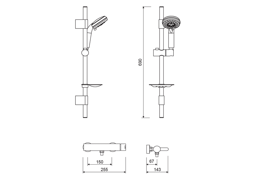 Robinet de douche Boston Lluvibath croquis 1