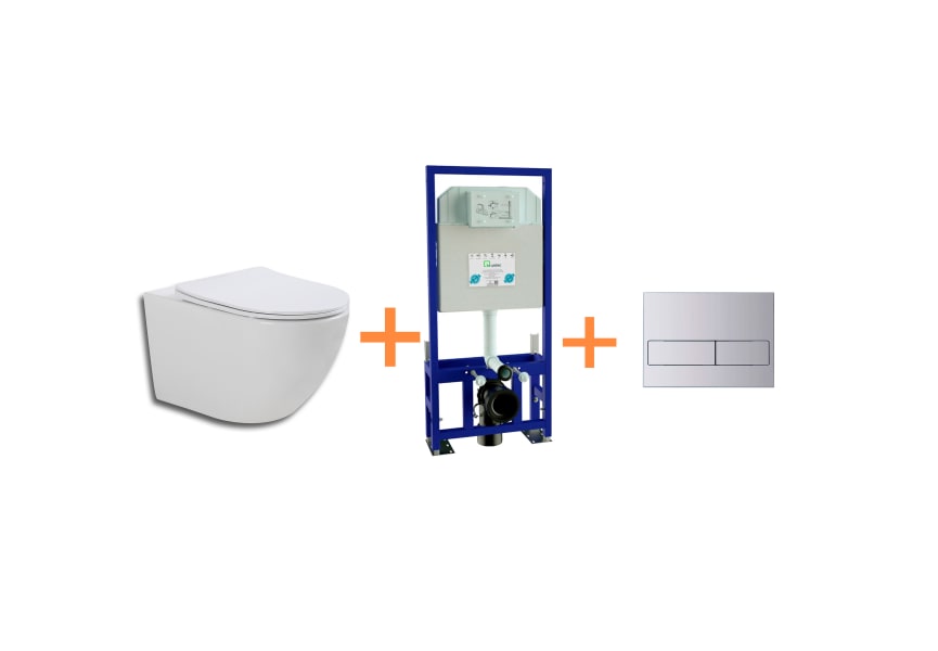 Pack WC suspendu avec réservoir de chasse encastré et bouton poussoir Lisboa Plus de Bruntec principal 0