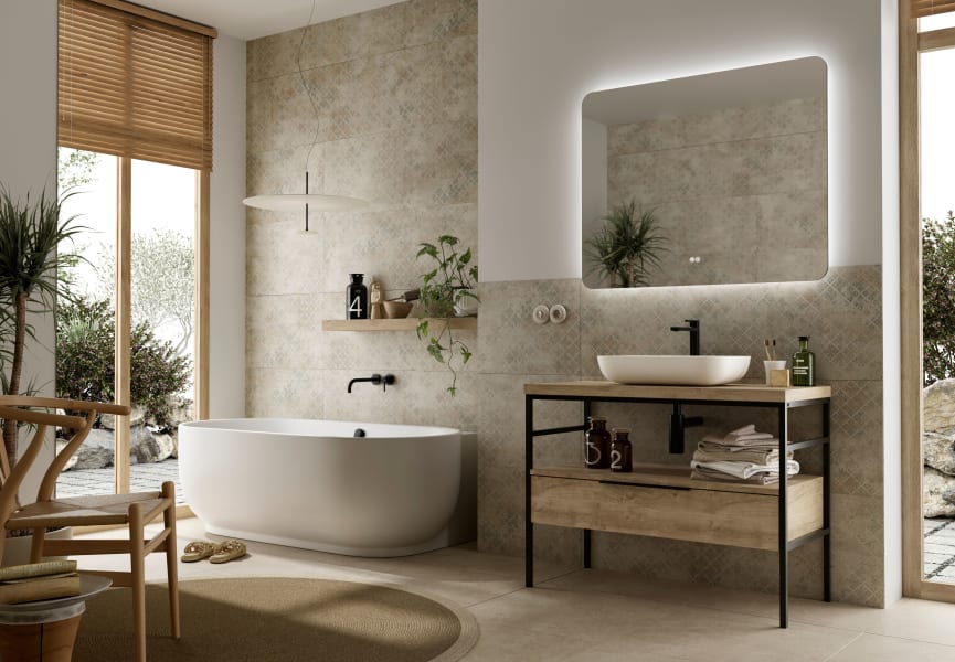 Kirk Industrial Coycama meuble de salle de bain industriel avec plan de toilette environnement 3