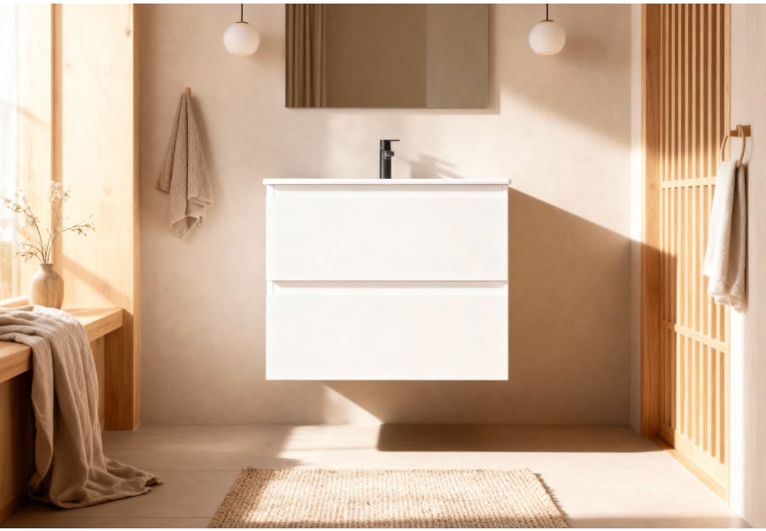 Ensemble de meuble de salle de bain compact Nivo Bruntec 2 tiroirs suspendus principal 0