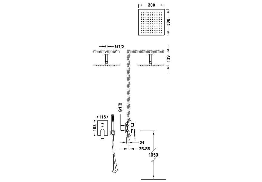 Ensemble de douche encastrée Project Tres croquis 4