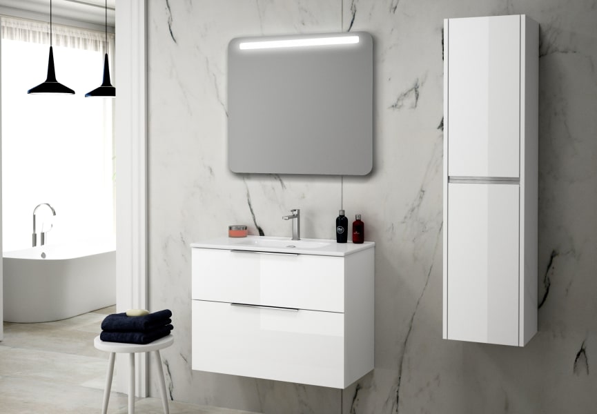 Ensemble meuble de salle de bain profondeur réduite 41cm Poignée chromée Comet Coycama principal 1