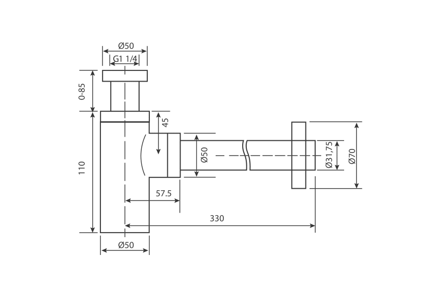 Siphon apparent rond Imex croquis 1
