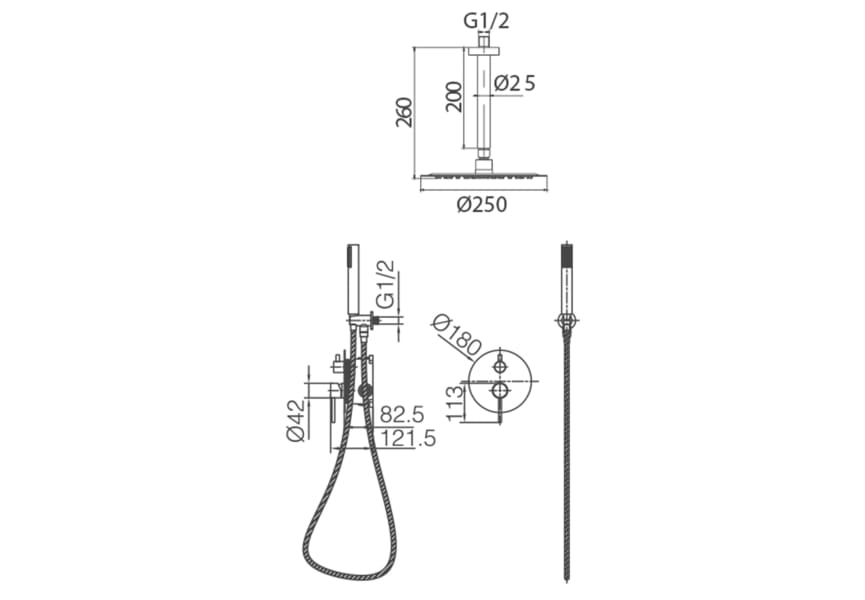 Ensemble de douche et de baignoire à encastrer Monza Imex croquis 13