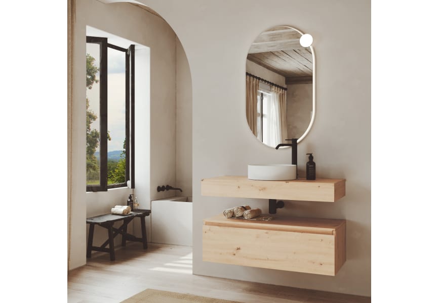 Ensemble de meubles de salle de bains en bois avec plan de toilette en bois Vilma Bruntec principal 2