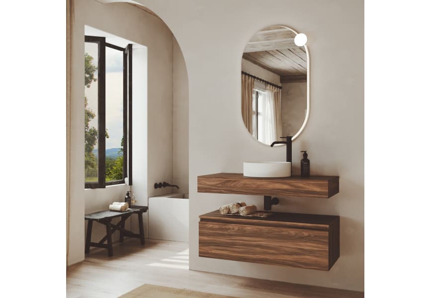 Ensemble de meubles de salle de bains en bois avec plan de toilette en bois Vilma Bruntec principal 0