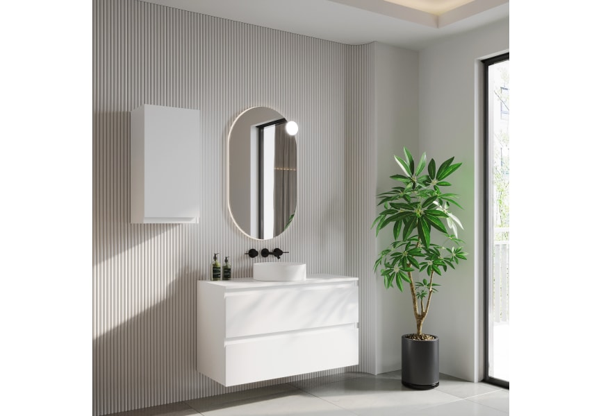 Meuble de salle de bains MDF laqué avec plan de toilette en bois Vilma Bruntec principal 1
