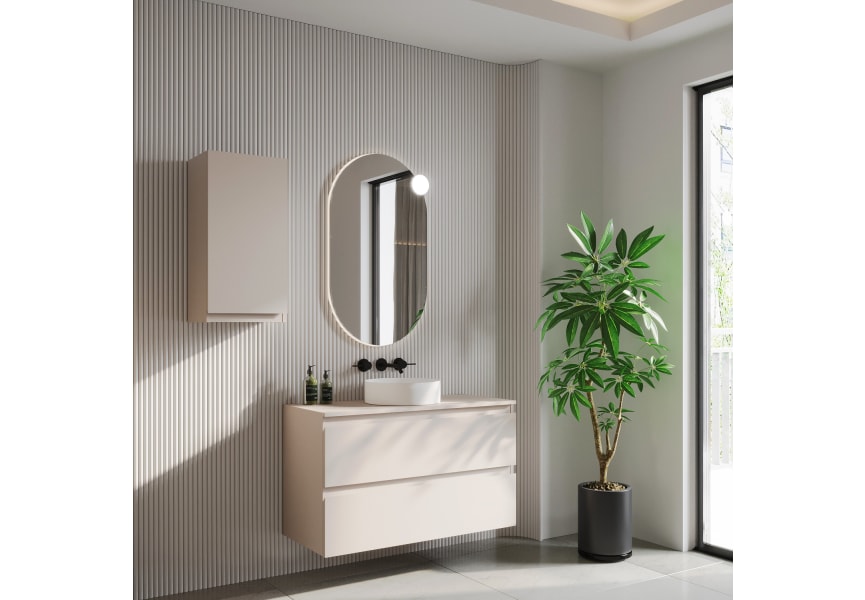Meuble de salle de bains MDF laqué avec plan de toilette en bois Vilma Bruntec principal 0