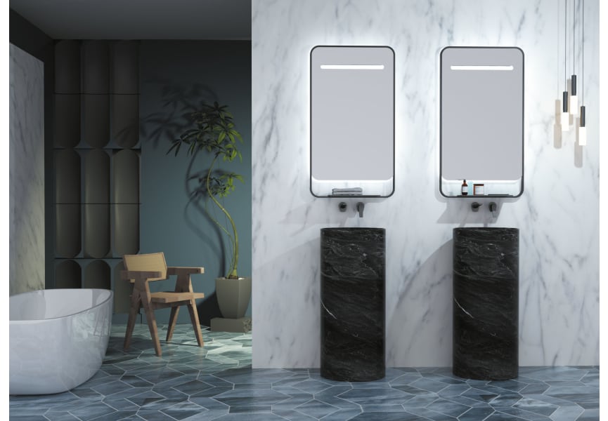 Miroir de salle de bain avec éclairage LED et chargeur de téléphone portable Concept Ledimex environnement 3