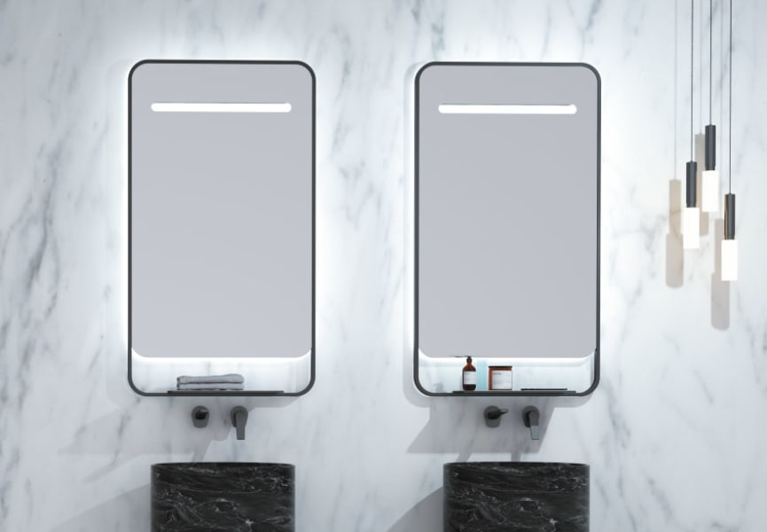 Miroir de salle de bain avec éclairage LED et chargeur de téléphone portable Concept Ledimex environnement 5
