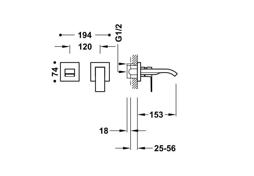 Robinetterie encastrée pour lavabo Cuadro Tres croquis 1