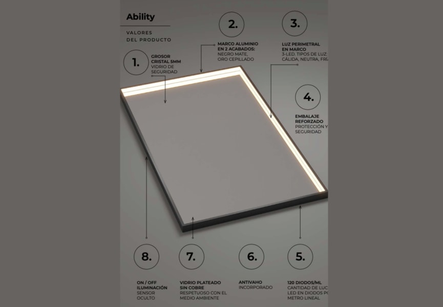 Miroir de salle de bain avec éclairage LED Ability Ledimex détail 5