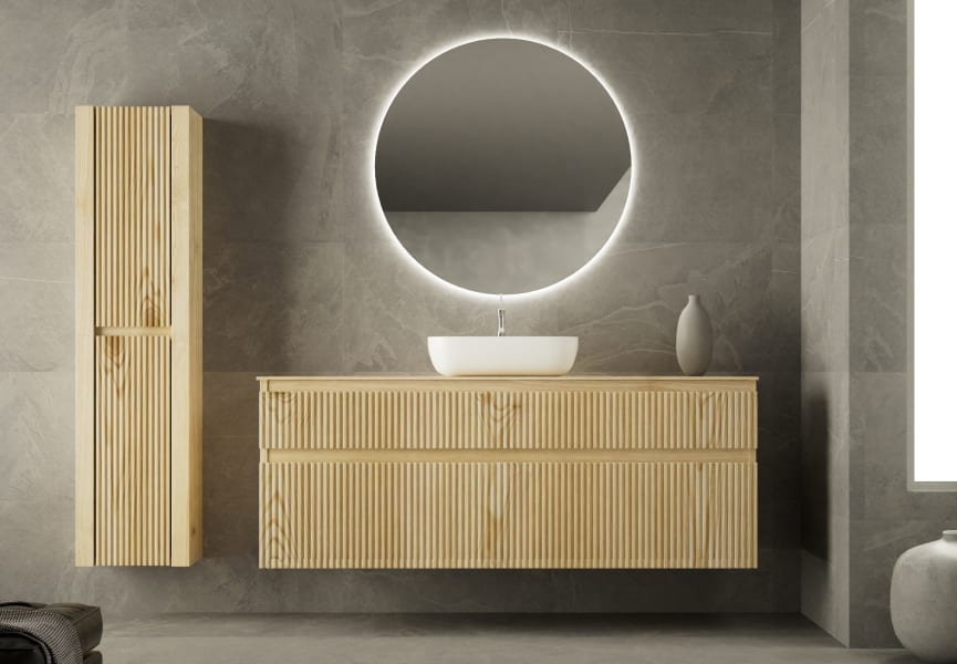 Meuble de salle de bains en bois massif sur mesure avec plan de toilette en bois Alpes 1 Bruntec principal 1
