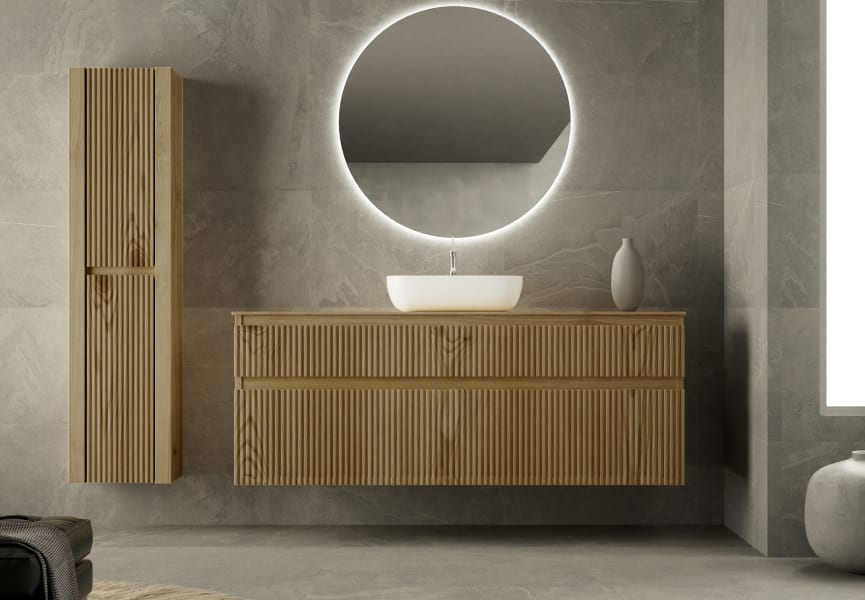 Meuble de salle de bains en bois massif sur mesure avec plan de toilette en bois Alpes 1 Bruntec principal 0