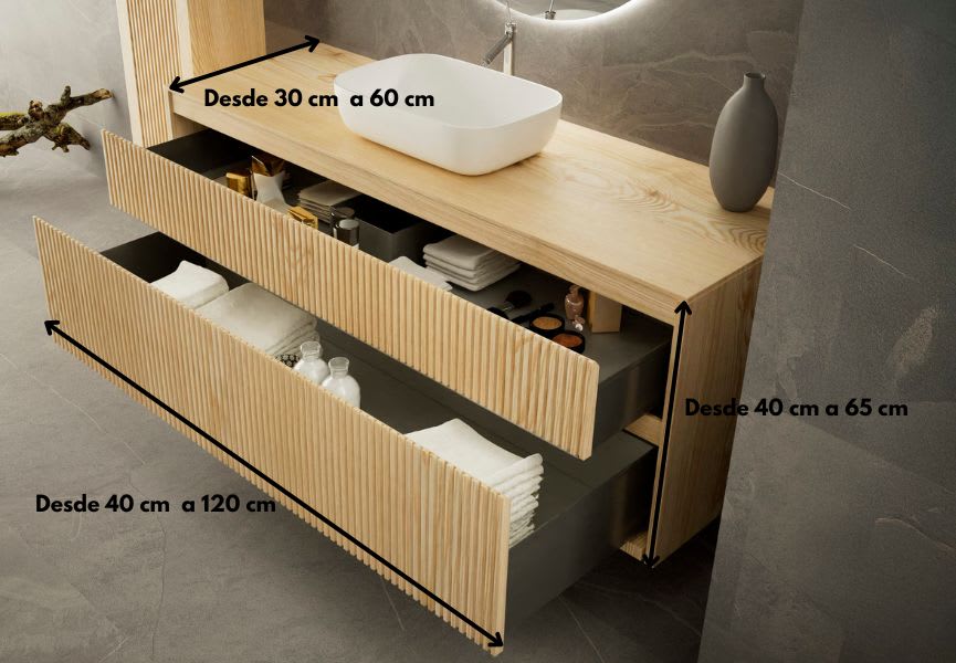 Meuble de salle de bains en bois massif sur mesure avec plan de toilette en bois Alpes 1 Bruntec croquis 5