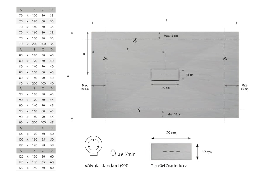 Receveur de douche en résine Vic Hidronatur croquis 4