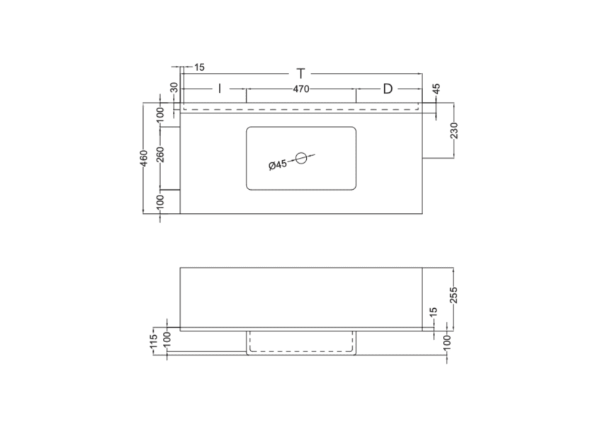 Lavabo suspendu Ambar Coycama croquis 3