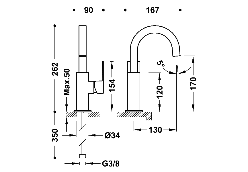 Robinet de lavabo Cuadro Tres croquis 2