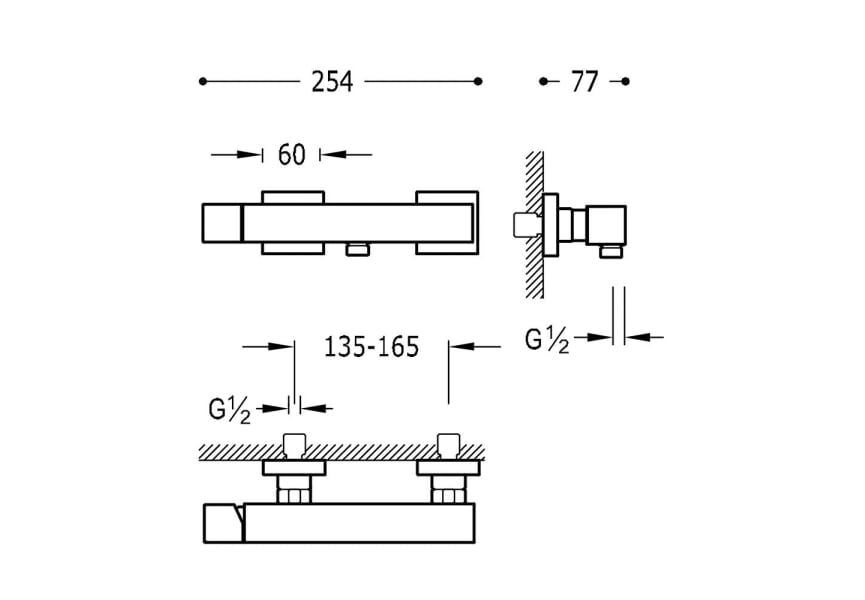 Pack robinetterie de lavabo + mitigeur de douche Cuadro Tres croquis 3