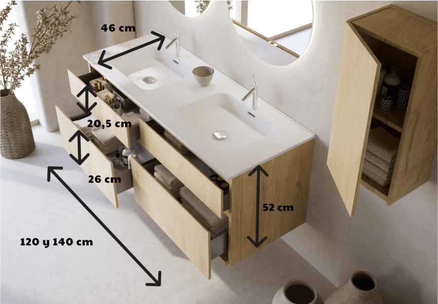 Ensemble de meubles de salle de bain en bois massif Alpes 6  Bruntec croquis 4