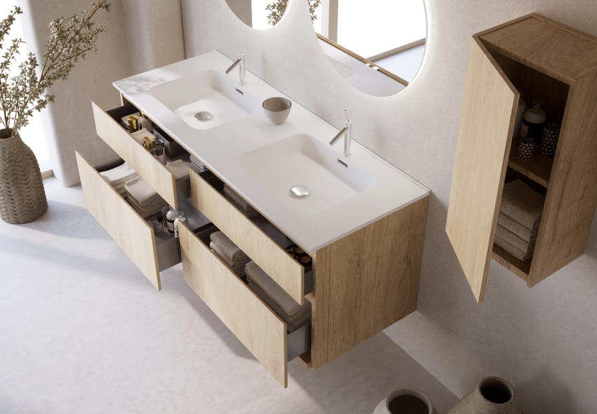 Ensemble de meubles de salle de bain en bois massif Alpes 6  Bruntec détail 2