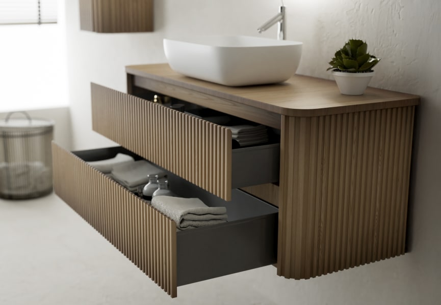 Meubles de salle de bains avec comptoir en bois massif Baviera Bruntec détail 6