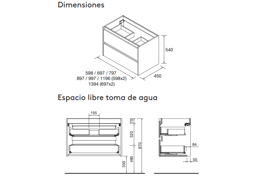 Meubles de salle de bains avec plan de toilette en bois Noja Salgar croquis 20