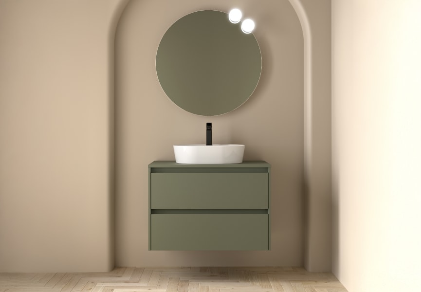 Meubles de salle de bains avec plan de toilette en bois Noja Salgar environnement 11