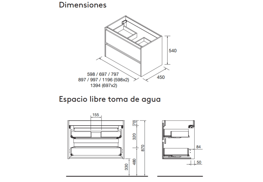 Ensemble de meubles de salle de bains avec plan de toilette en bois Noja Salgar croquis 20