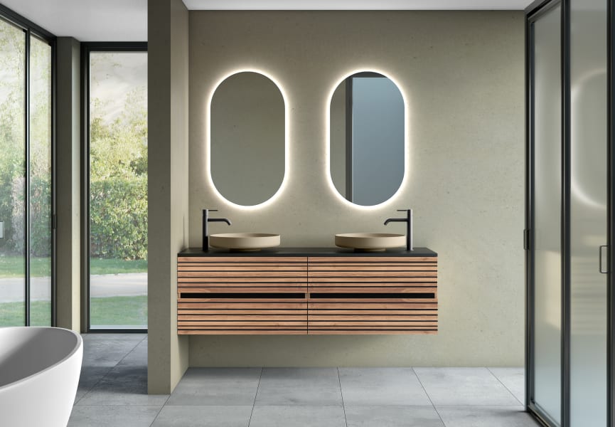 Meuble de salle de bains avec plan de toilette en microtec noir Kora Bruntec principal 0