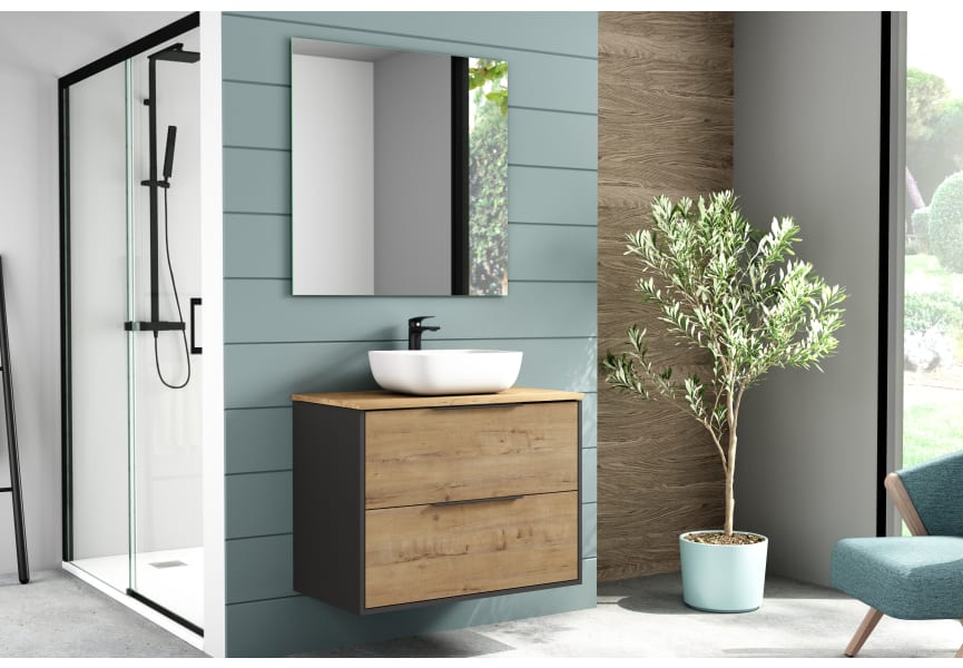 Meuble de salle de bains avec plan de toilette en bois Duox Bruntec principal 1