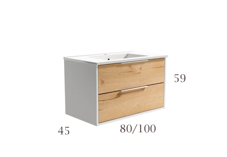 Meuble de salle de bains avec plan de toilette en bois Duox Bruntec croquis 3
