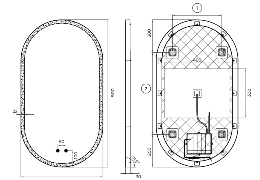 Miroir de salle de bain avec éclairage LED Canadá Ledimex croquis 9